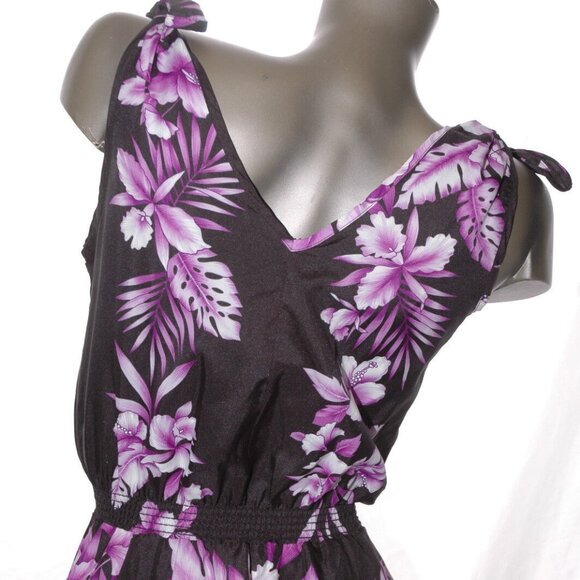 HAWAIIAN DRESS Aloha Black w/ Purple Hibiscus Floral Orchid Hawaii Summer Sun S - Picture 7 of 7